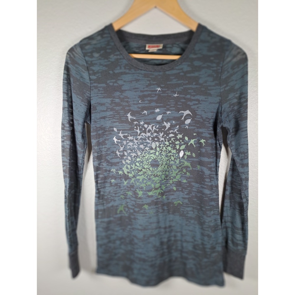 Mossimo Supply Co Womens Gray Thermal Long Sleeve Bird Graphic Top Large